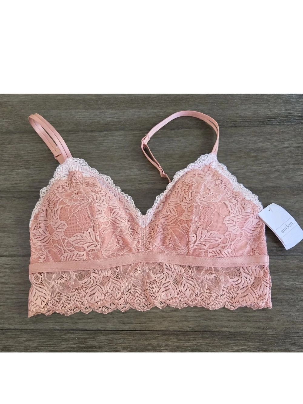 NWT Auden Lightly Padded Long Line Pink Lace Bralette Large